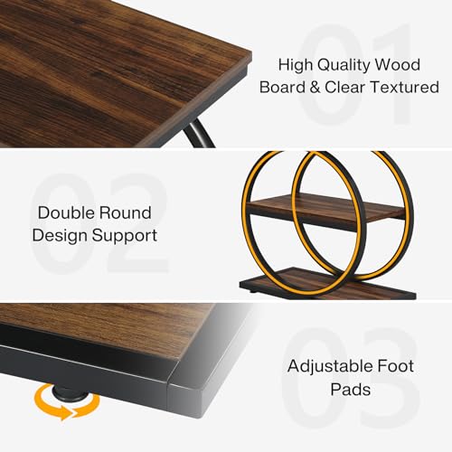 3-Tier End Table with Storage, Wood Round Metal Frame Nightstand P8044