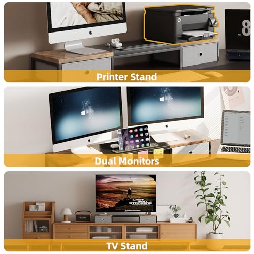 Dual Monitor Stand Riser with 2 Drawers, 39Inch Wooden Desktop Organizer, White R953128