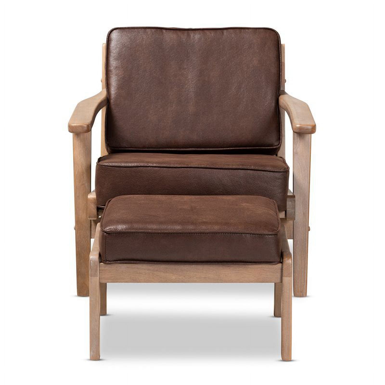 Bowery Hill Dark Brown Faux Leather Oak Armchair and Ottoman Set J30422