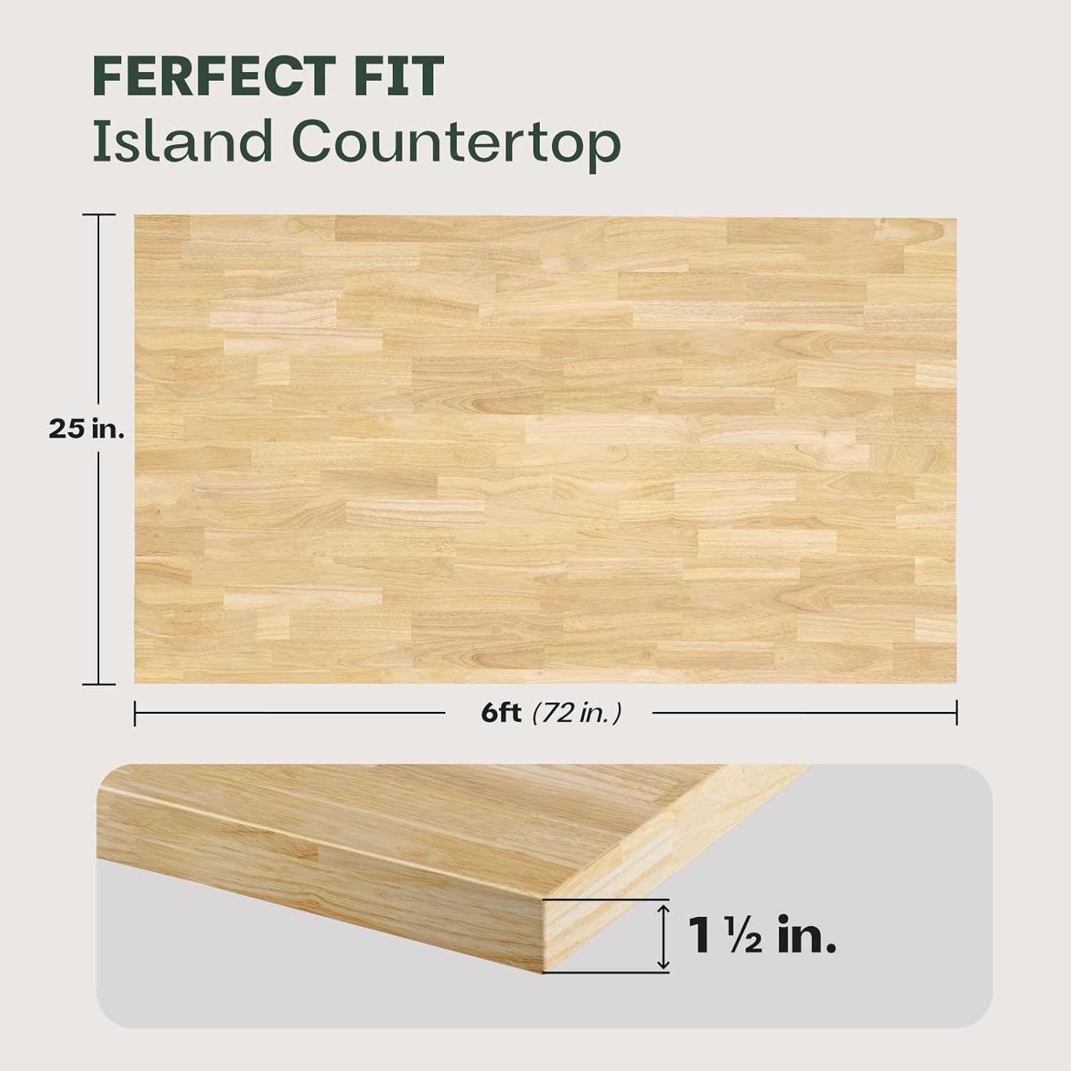 Hevea Solid Wood 6ft Butcher Block Countertop, Unfinished, 1.5in Thick X7075