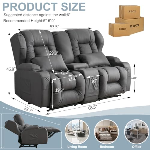 SAMERY 65.5" RV Loveseat Recliner with Console, Beige O29463