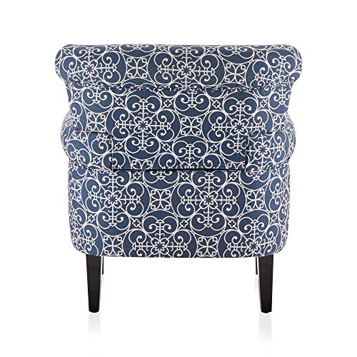 BELLEZE Upholstered Wingback Accent Chair, Navy Blue/White C510
