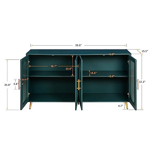 Modern 4-Door Wood Storage Sideboard Buffet Cabinet with Gold Metal Legs (Navy Blue) N18995
