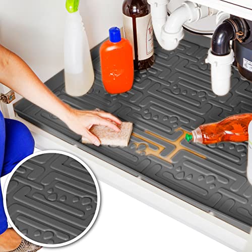 Xtreme Mats Waterproof Under Sink Mat (Gray 40" 1/4 x 22 1/4) Shelf Liner Cabinet Liner for Home Kitchen & Laundry Cabinets Plumbing Leak Water Damage Prevention Flexible Under Kitchen Sink Driptray