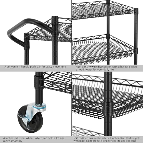 Finnhomy 3 Tier Heavy Duty Utility Cart with Wheels and Handle Bar T75663