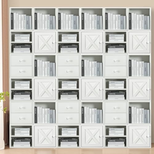 Magic DIY Cube Storage Organizer Wood Stackable Shelf Pure White-Washed K12450