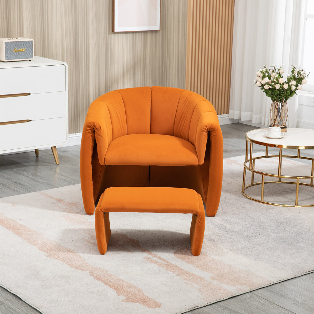 Modern Velvet Accent Chair with Ottoman Orange J219089
