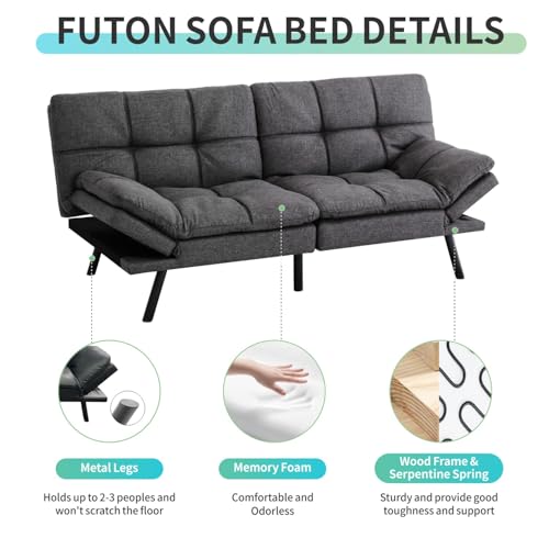 MUUEGM Futon Convertible Sofa Bed with Adjustable Backrest, Memory Foam, Brown L7133