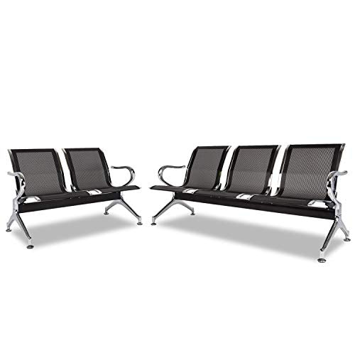 Kinsuite Waiting Room Bench Reception Chairs - Waiting Room Chairs Set of 2 with Arms 3-Seat PU Airport Reception Bench, Waiting Room Bench for Business Hospital Market, Black