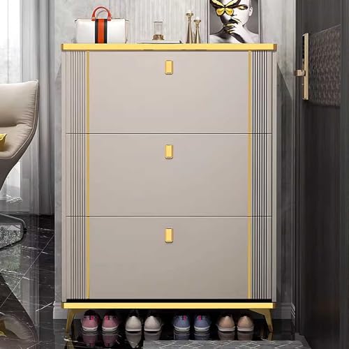 Shoe Storage Cabinet 4-Tier Narrow with Flip Down Drawers for Entryway W608
