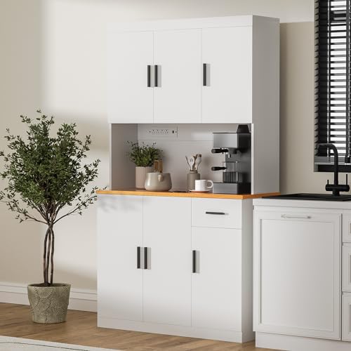 Black Kitchen Pantry Cabinet 71" Tall with Power Outlet I349