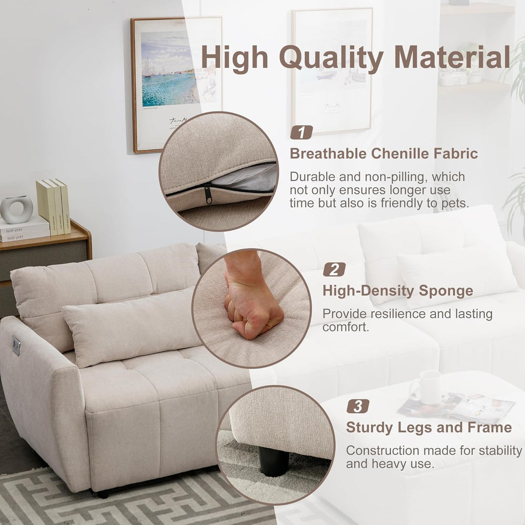 Oversized 114" Convertible Sectional Sofa with Ottoman, Beige X541