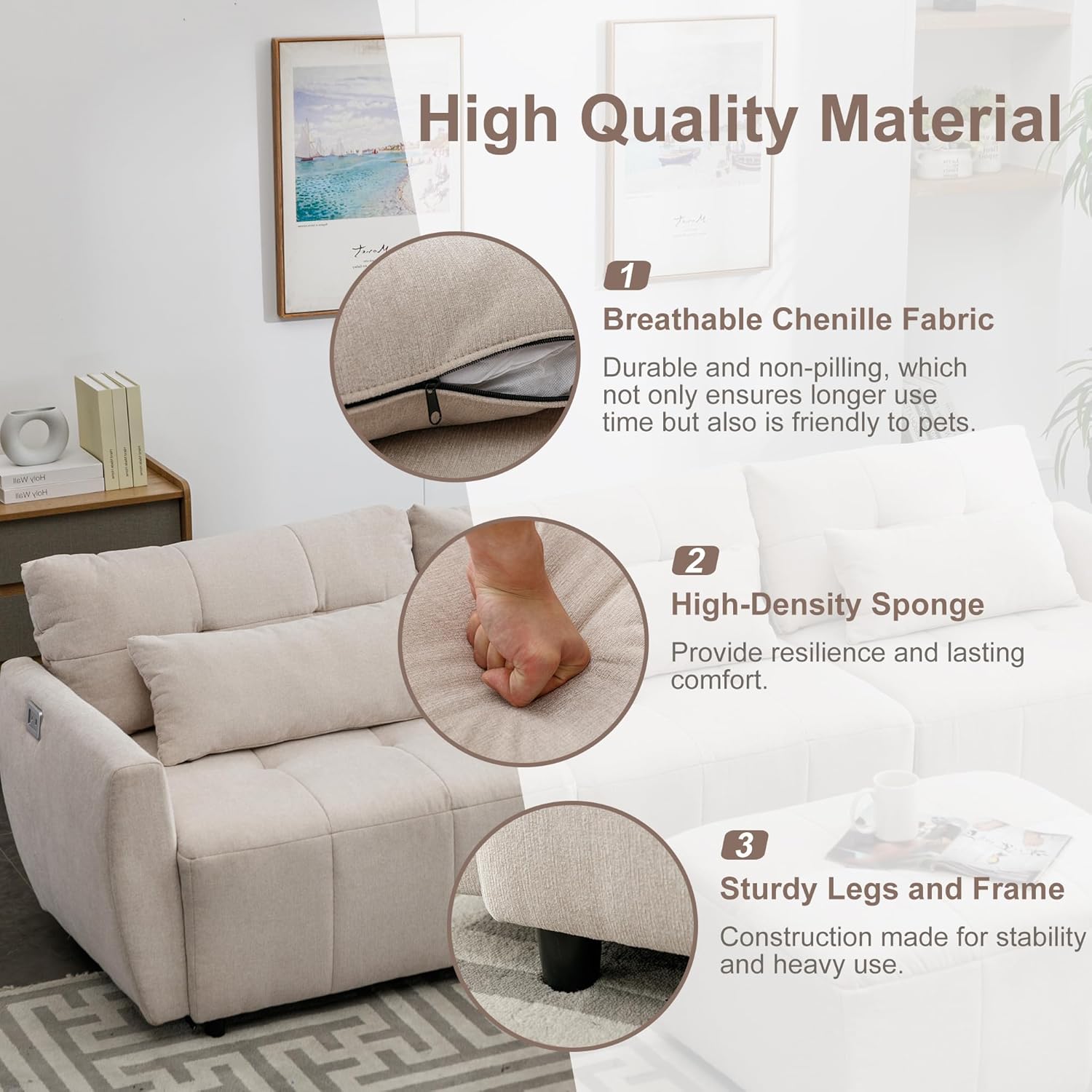 Oversized 114" Convertible Sectional Sofa with Ottoman, Beige X541