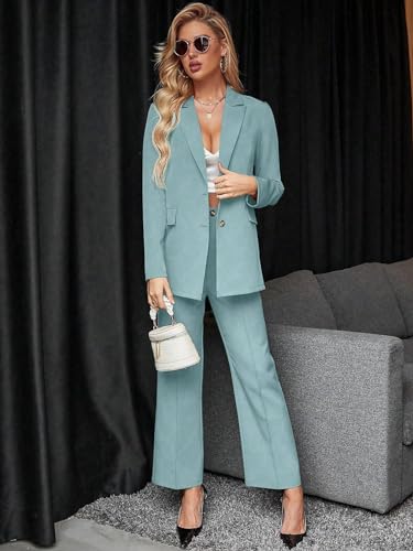SweatyRocks Women's 2 Piece Blazer Set Long Sleeve Office Suits A9625