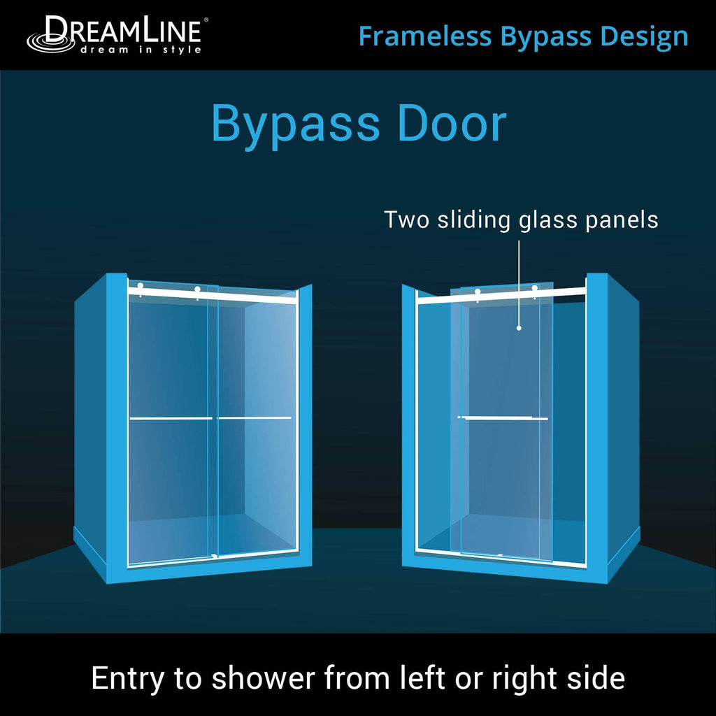 DreamLine Essence Frameless Bypass Shower Door 56-60 in. W x 76 in. H, Satin Q771