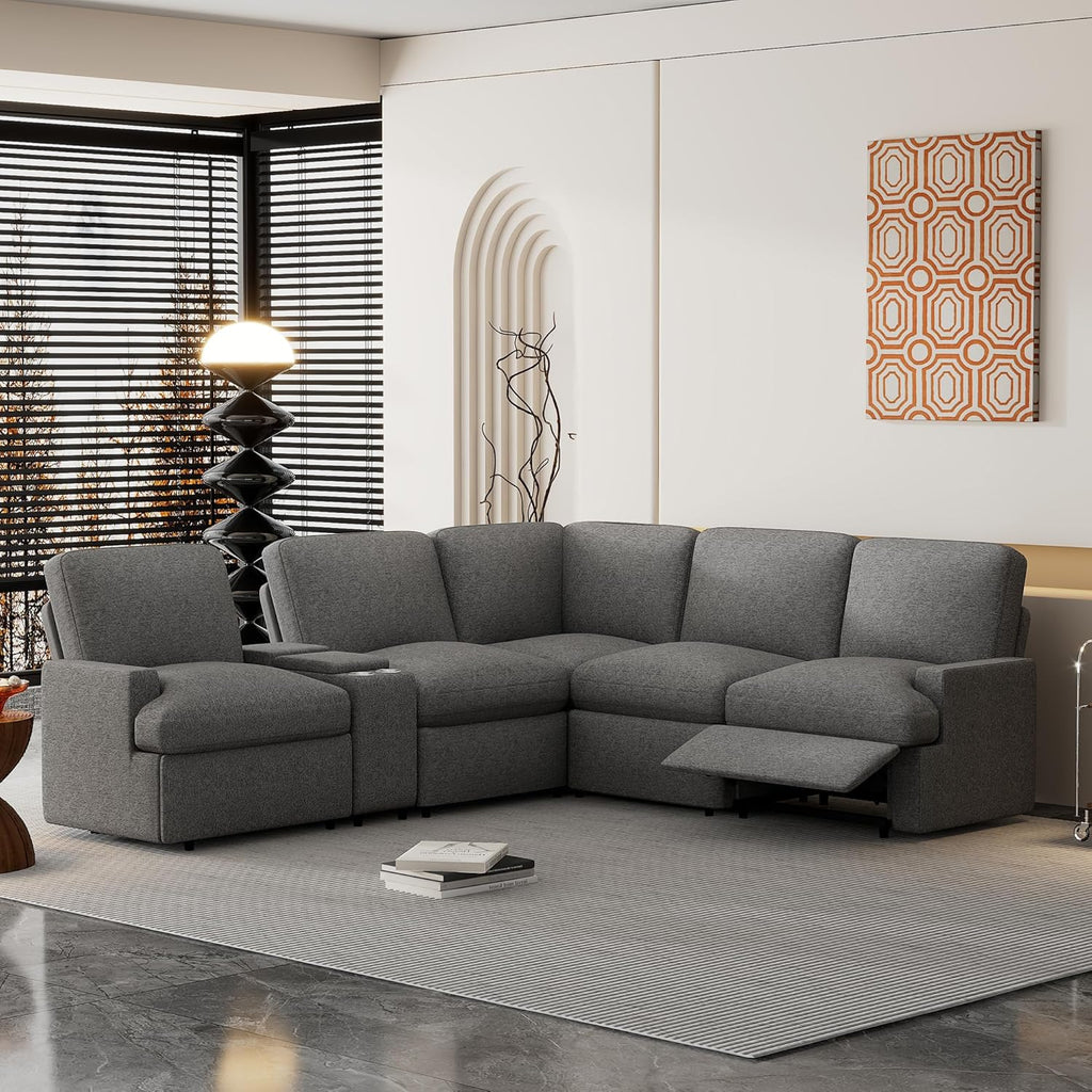 Merax 104'' L-shaped Power Recliner Sofa with Storage, Dark Grey T635868