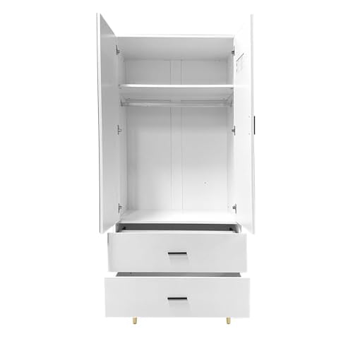 White Armoire Wardrobe with Hanging Rod, 2 Doors and Mirror V262384