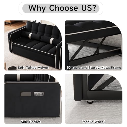 3 in 1 Sleeper Sofa Bed Convertible Loveseat Couch with Side Table, Orange W5695