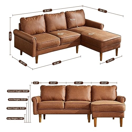 ovios 81.5" L-Shape Sofa Couch with Chaise, Grey O929681