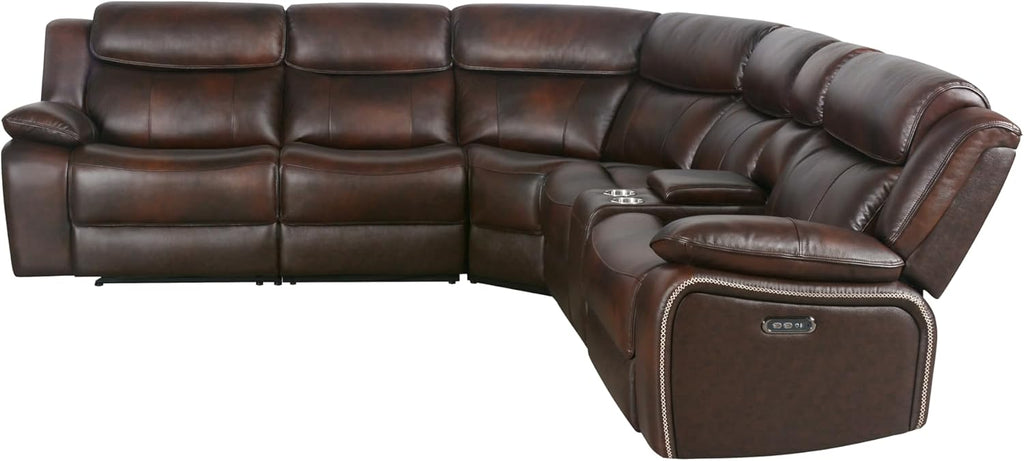 Abbyson Living Vanessa Top Grain Leather Power Reclining Sectional, Brown R649247