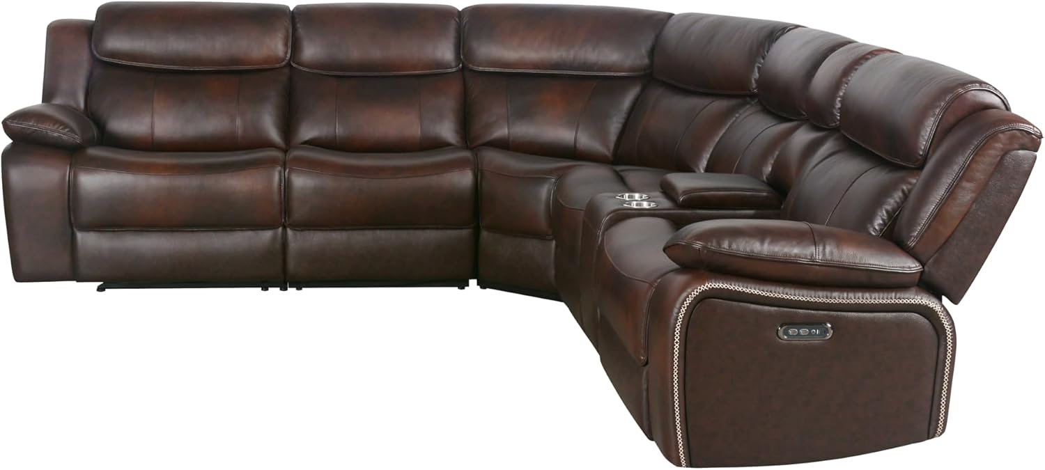 Abbyson Living Vanessa Top Grain Leather Power Reclining Sectional, Brown R649247