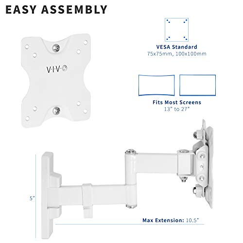 VIVO Full Motion Wall Mount for 27 inch LCD LED TV and Monitor, Tilt and Swivel, White L4422