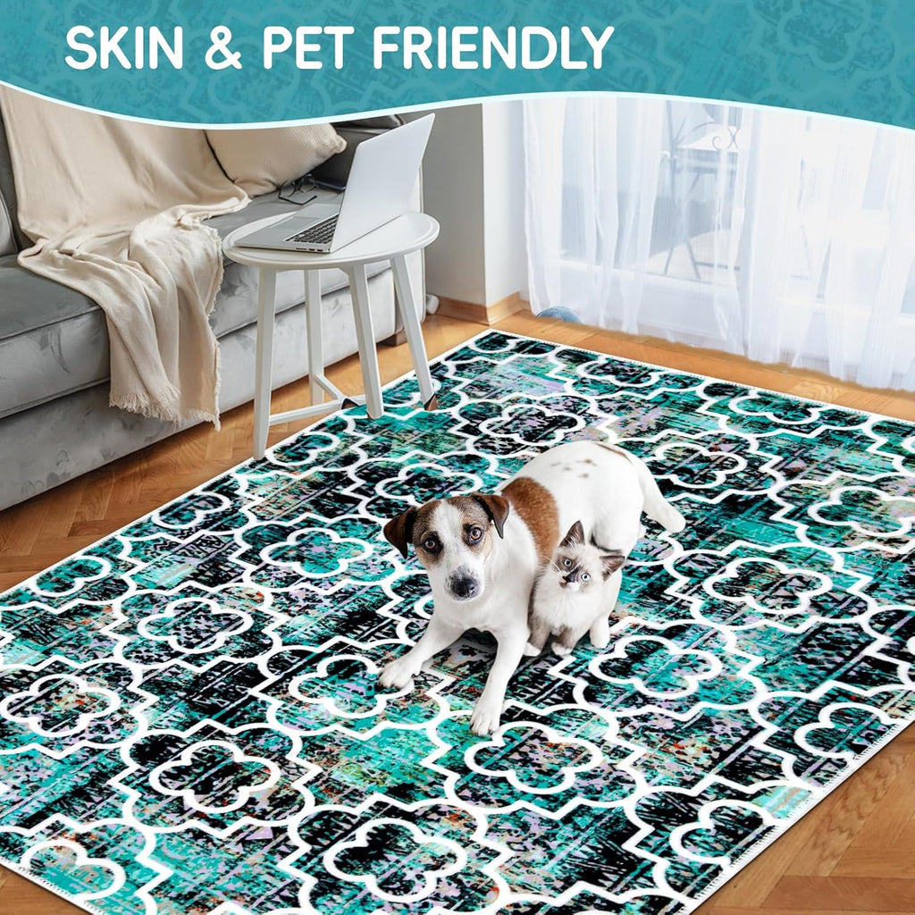 Washable Area Rug 5x7 Non-Slip for Living Room A3960