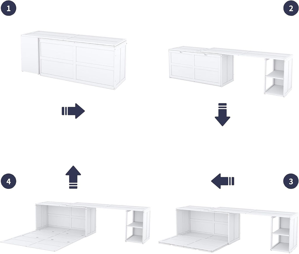 Queen Size Murphy Bed with Rotating Desk, White Finish T516