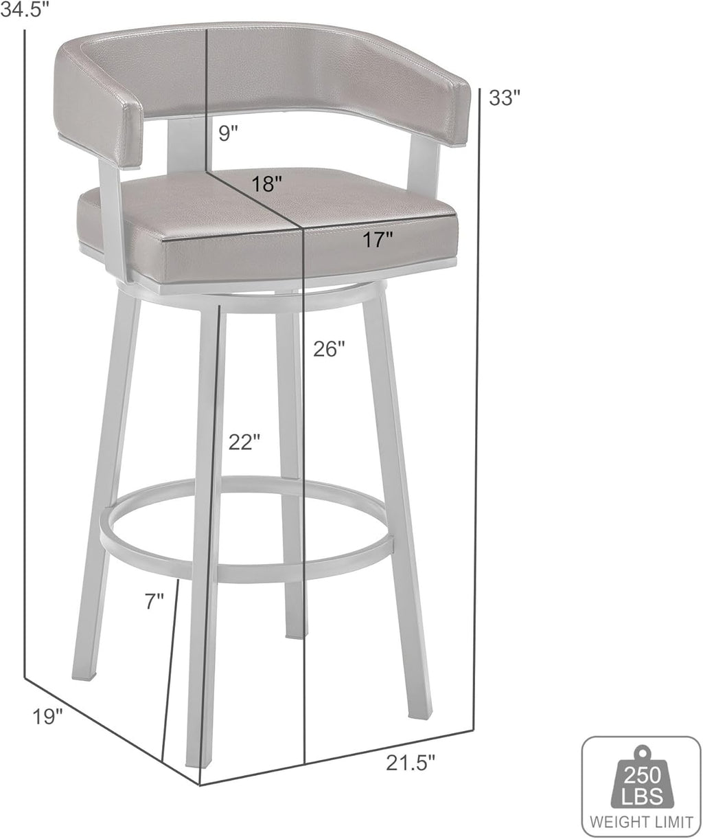 Armen Living Cohen 26" Black Faux Leather Swivel Bar Stool H286027