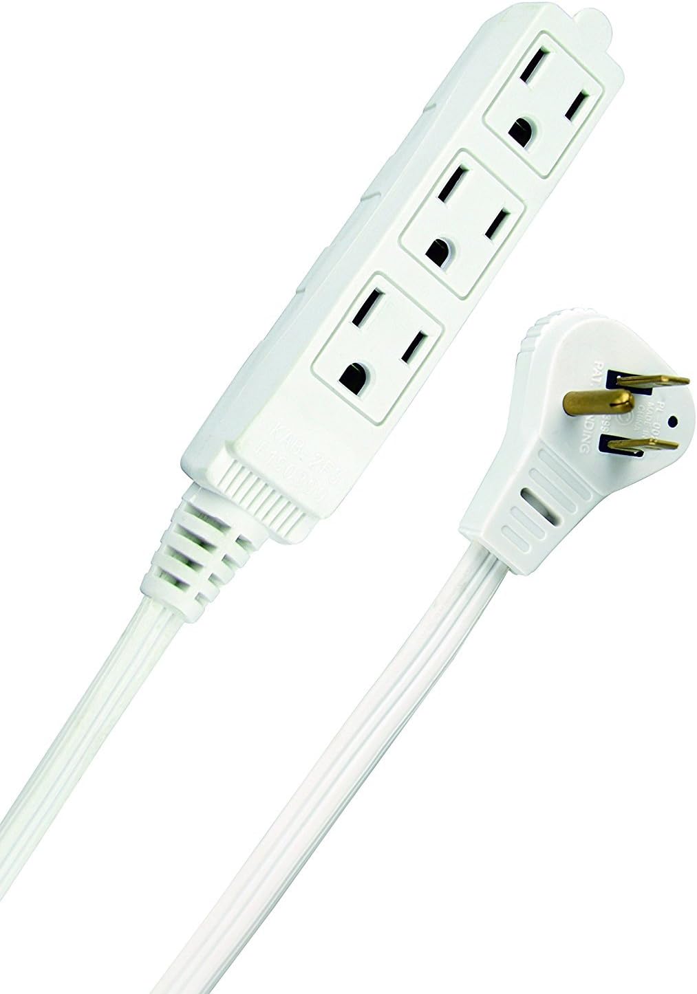 Woods Slimline 2232 Angled Flat Plug Extension Cord, Space Saving Flat Design, 3 Grounded Outlets, 13-Foot, 13 Amps, 1625 Watts, 125 Volts, UL Listed, White Color