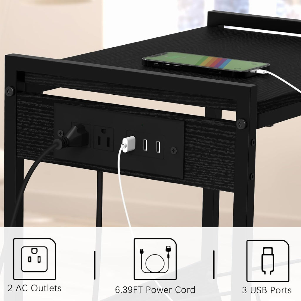 NOVIMANGO Black Record Player Table with Charging Station X96306