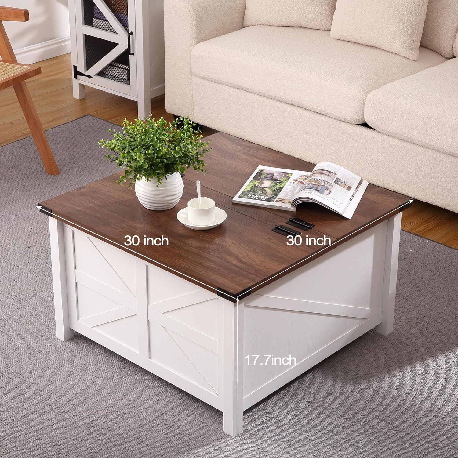 Farmhouse Square Coffee Table with Hidden Storage U744