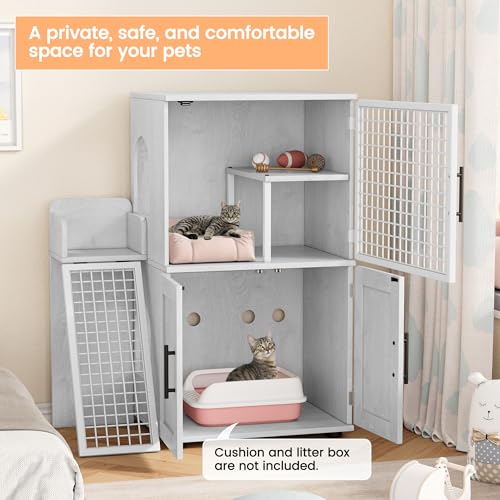 IDEALHOUSE Modern Villa Cat Litter Box Enclosure with Platform, Wax Wood H4670