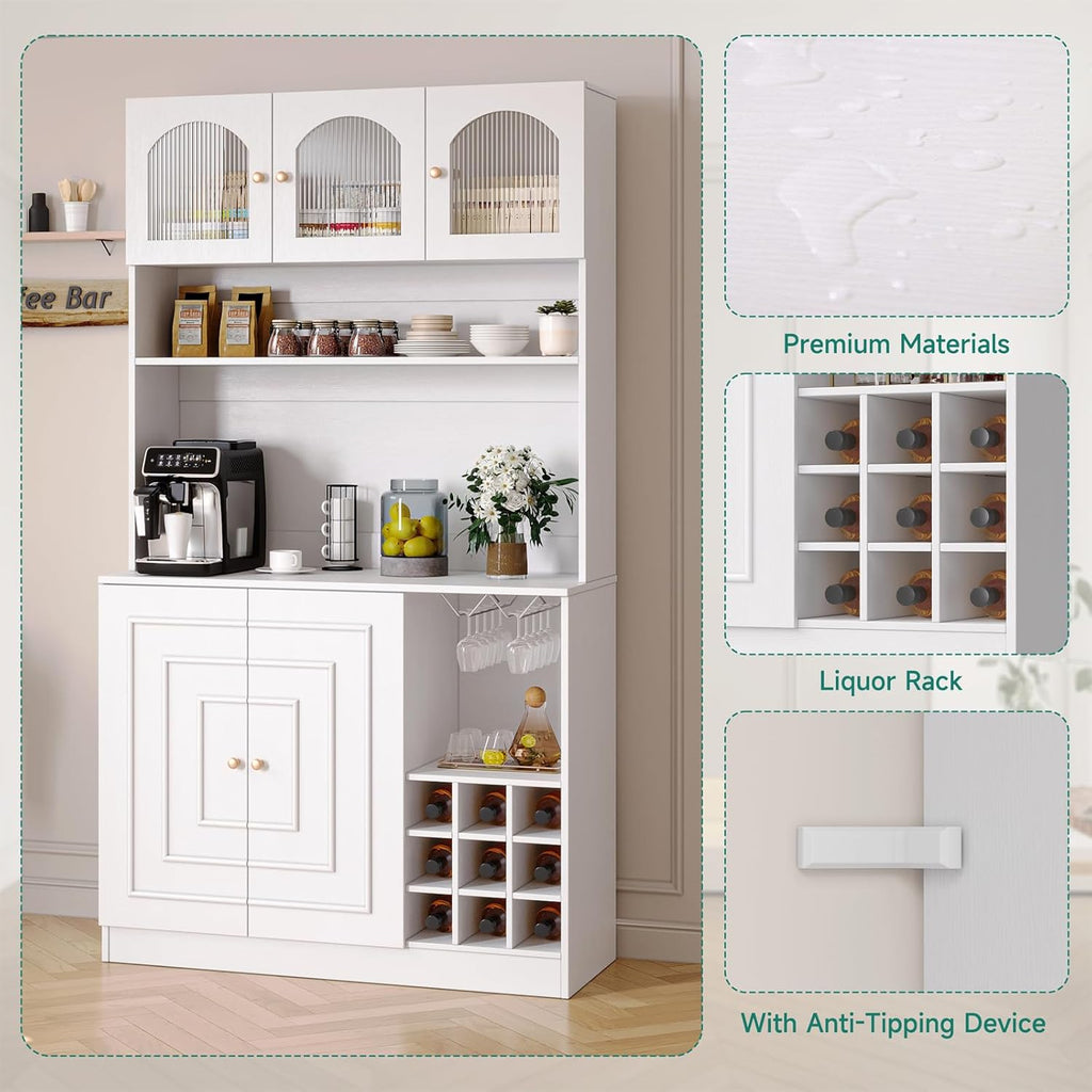 White Freestanding Kitchen Pantry Cabinet with Storage, 71" Tall Q629
