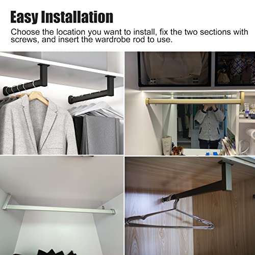 Closet Hanging Clothes Rod, Heavy Duty Wardrobe Pole Support with Screws & Flange N91342