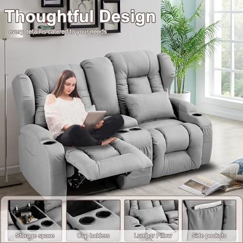 Loveseat Recliner Sofa with Console and Cup Holders, Beige J1353