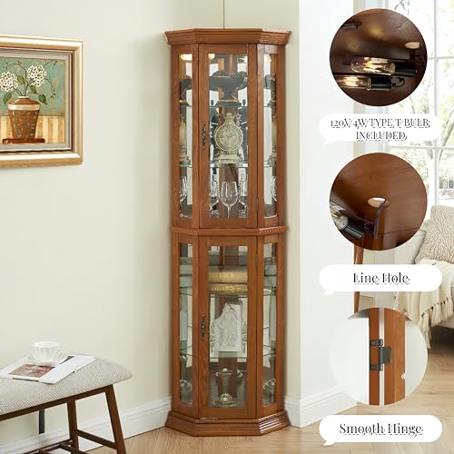 Lighted Corner Curio Cabinet with Adjustable Shelves & Mirrored Back R333