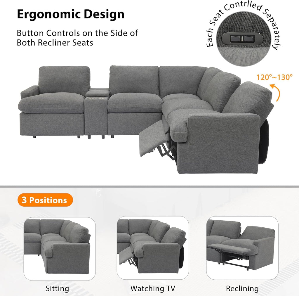 Merax 104'' L-shaped Power Recliner Sofa with Storage, Dark Grey T635868