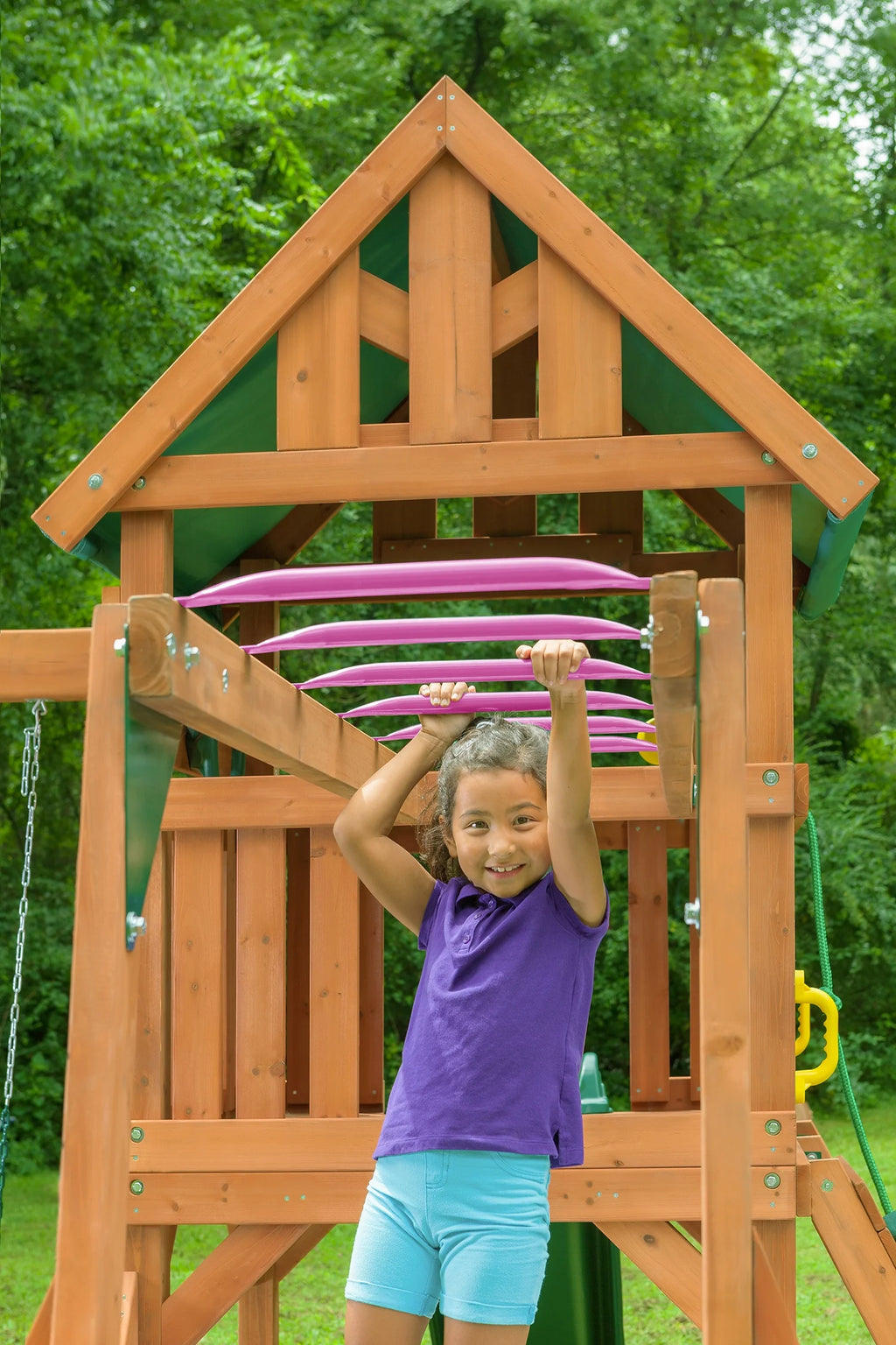 Creative Cedar Designs Mountain View Lodge Swing Set with Wooden Roof X456