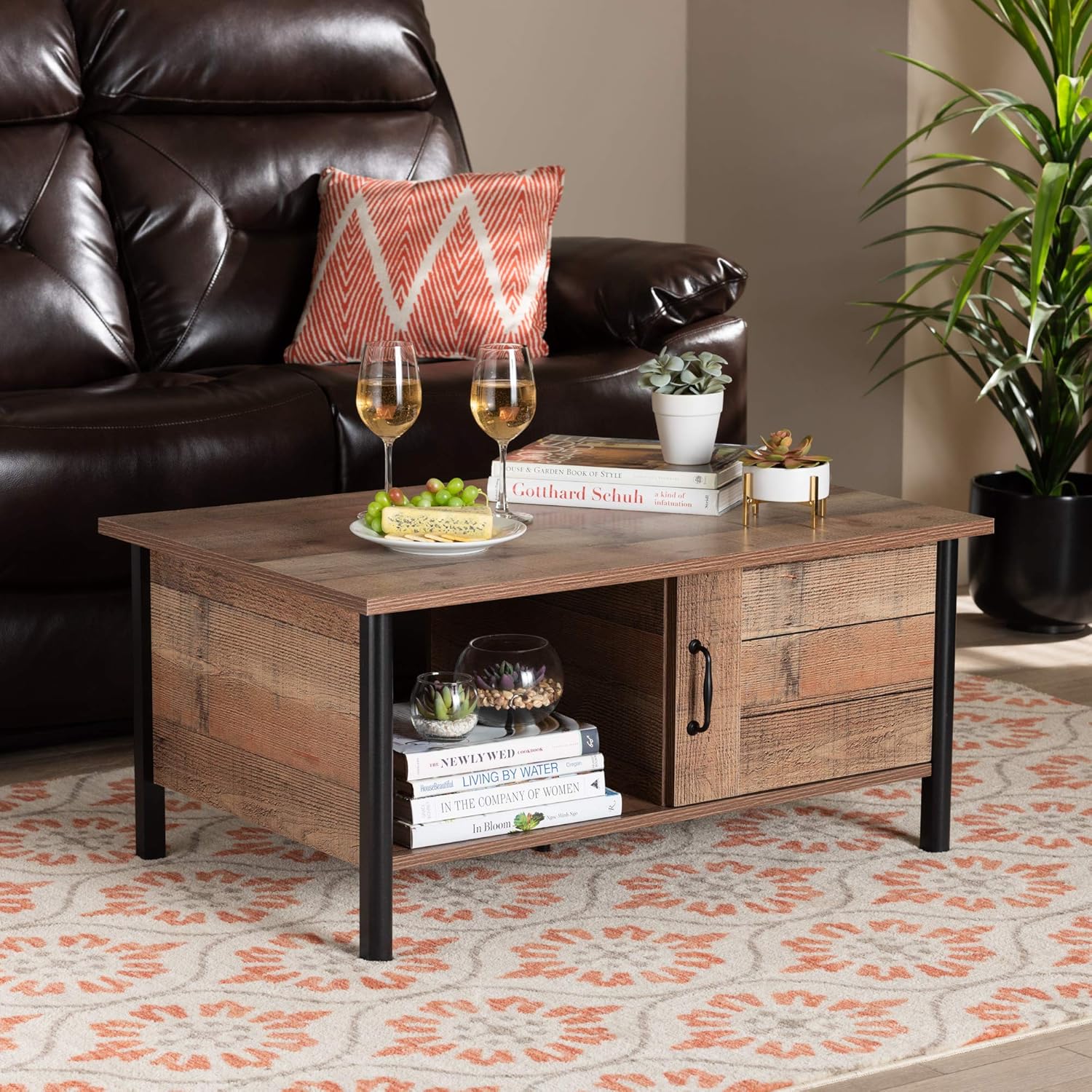 Baxton Studio Vaughan Coffee Table, Oak Brown/Black P22114