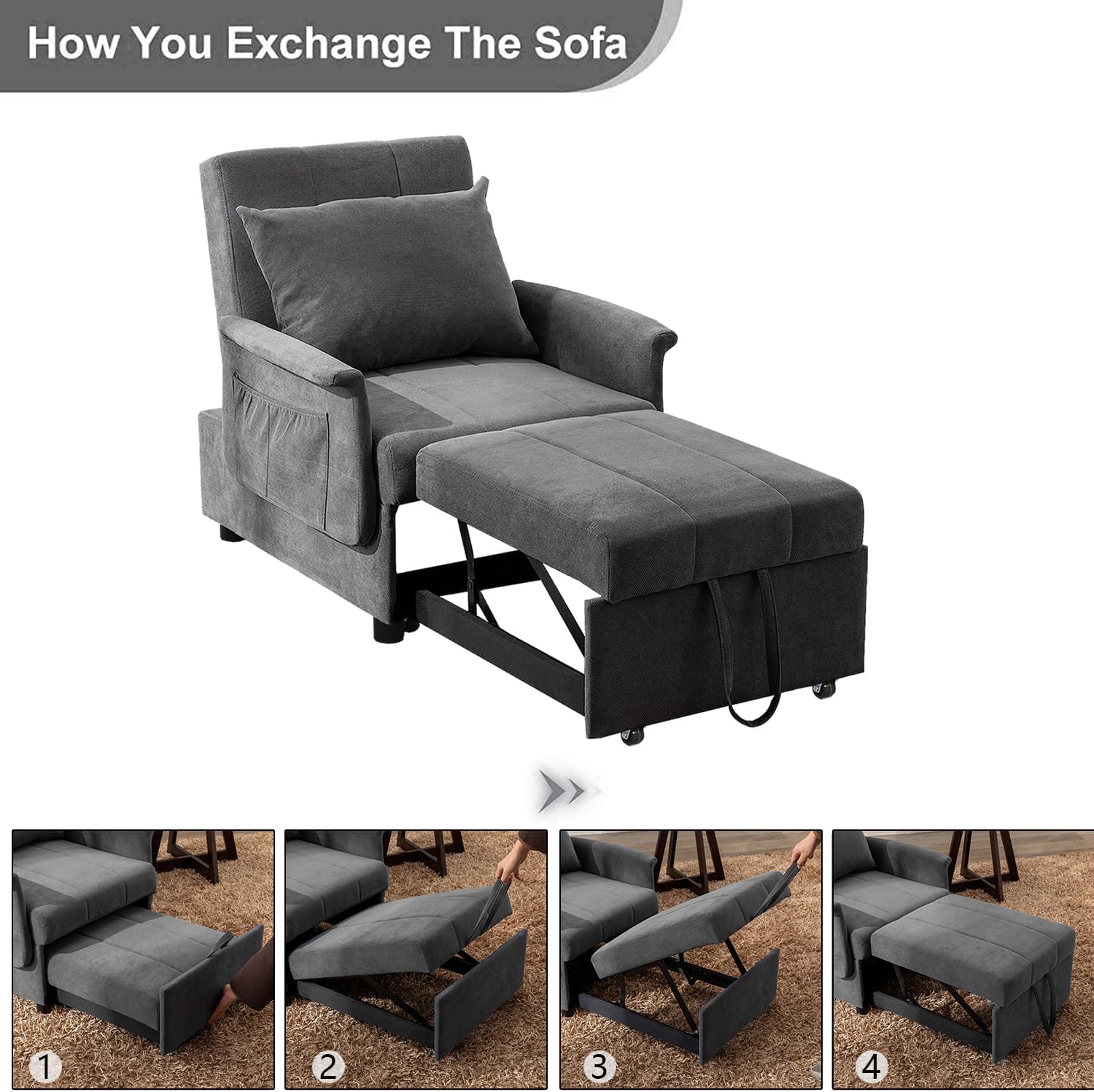 BINGTOO 3 in 1 Folding Sofa Bed Chair with Ottoman Q4673
