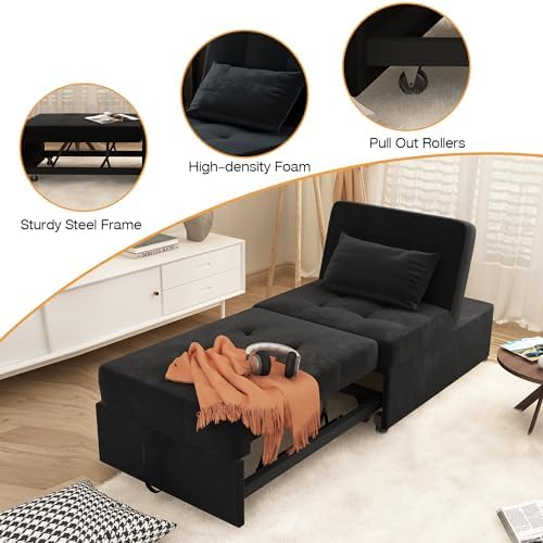 NLIBOOMLife Convertible Chair Bed Sleeper Pu Leather Single Sofa Ottoman Y491