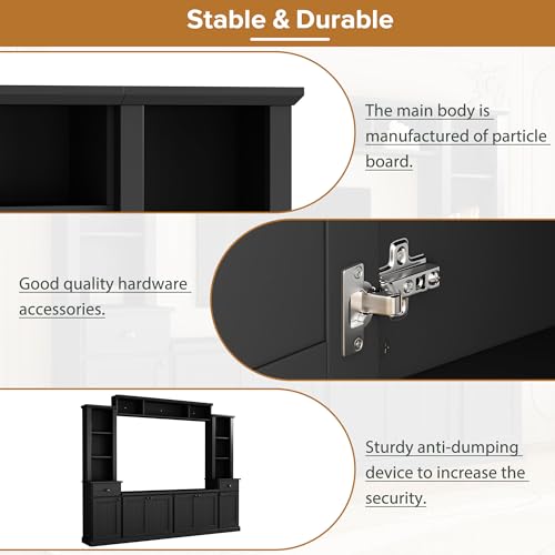 Modern TV Stand with Storage Cabinets and Shelves for TVs Up to 75", Black R3387