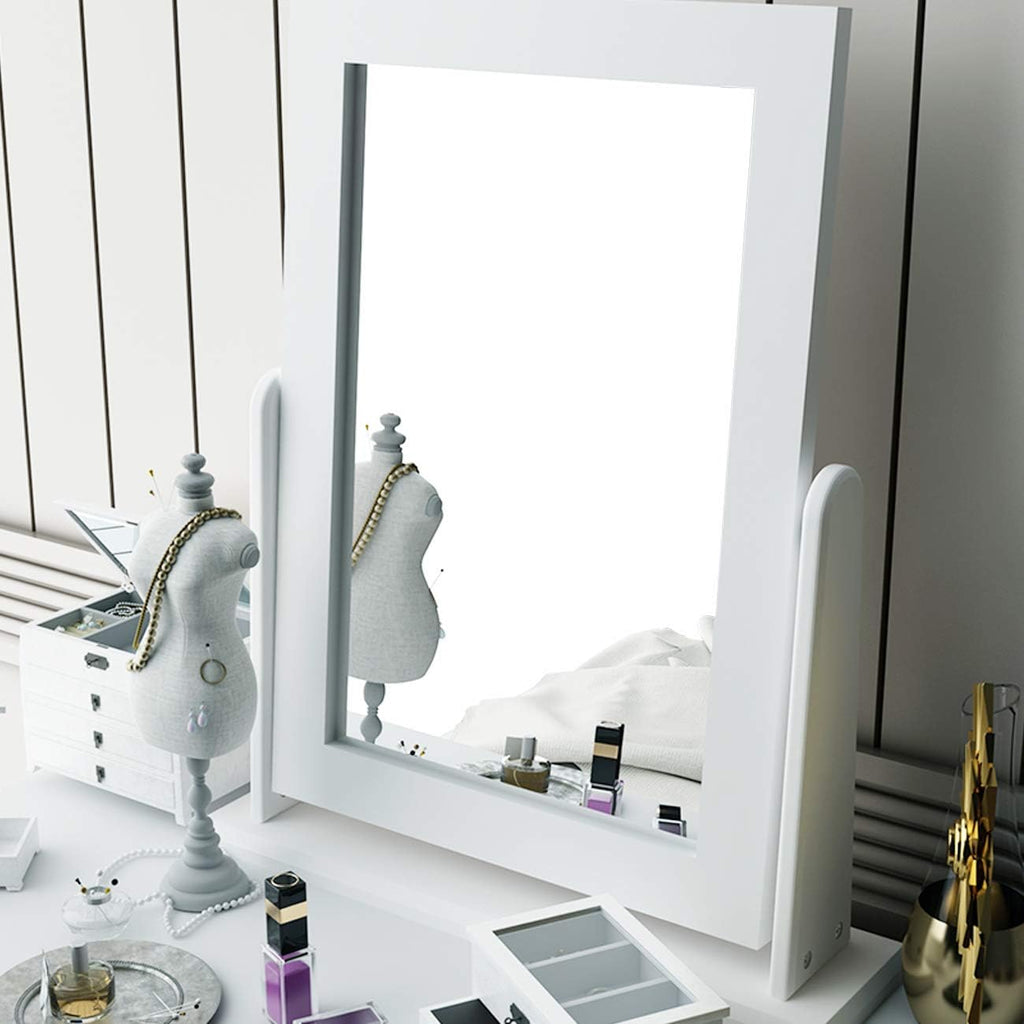 sogesfurniture Vanity Dressing Table Set with Pivoting Mirror and Stool, White X62280