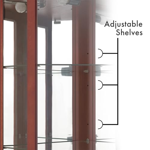 Lighted Corner Curio Cabinet with Mirrors and Adjustable Shelves, Cherry C40395