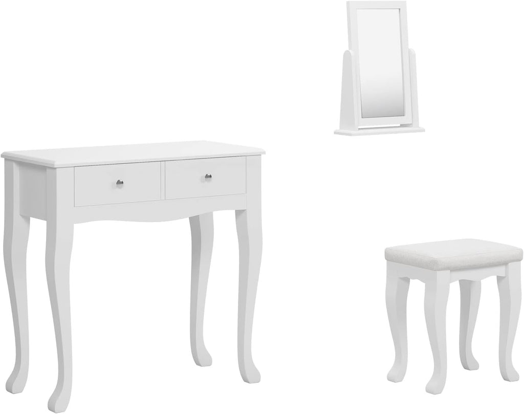sogesfurniture Vanity Dressing Table Set with Pivoting Mirror and Stool, White X62280
