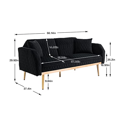Modern Velvet Loveseat Sleeper Futon Sofa Bed with Metal Legs, Black P4165