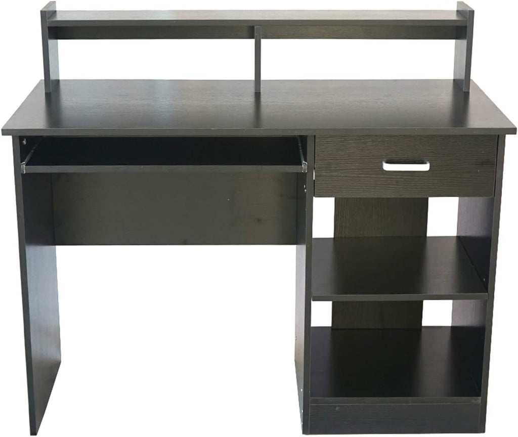 Black Computer Desk with Keyboard Tray and Drawer for Home Office T14048