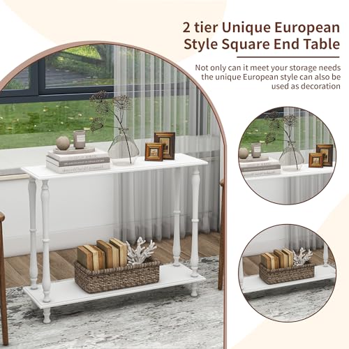 Narrow Console Table with Shelf Wood White for Entryway Living Room X486