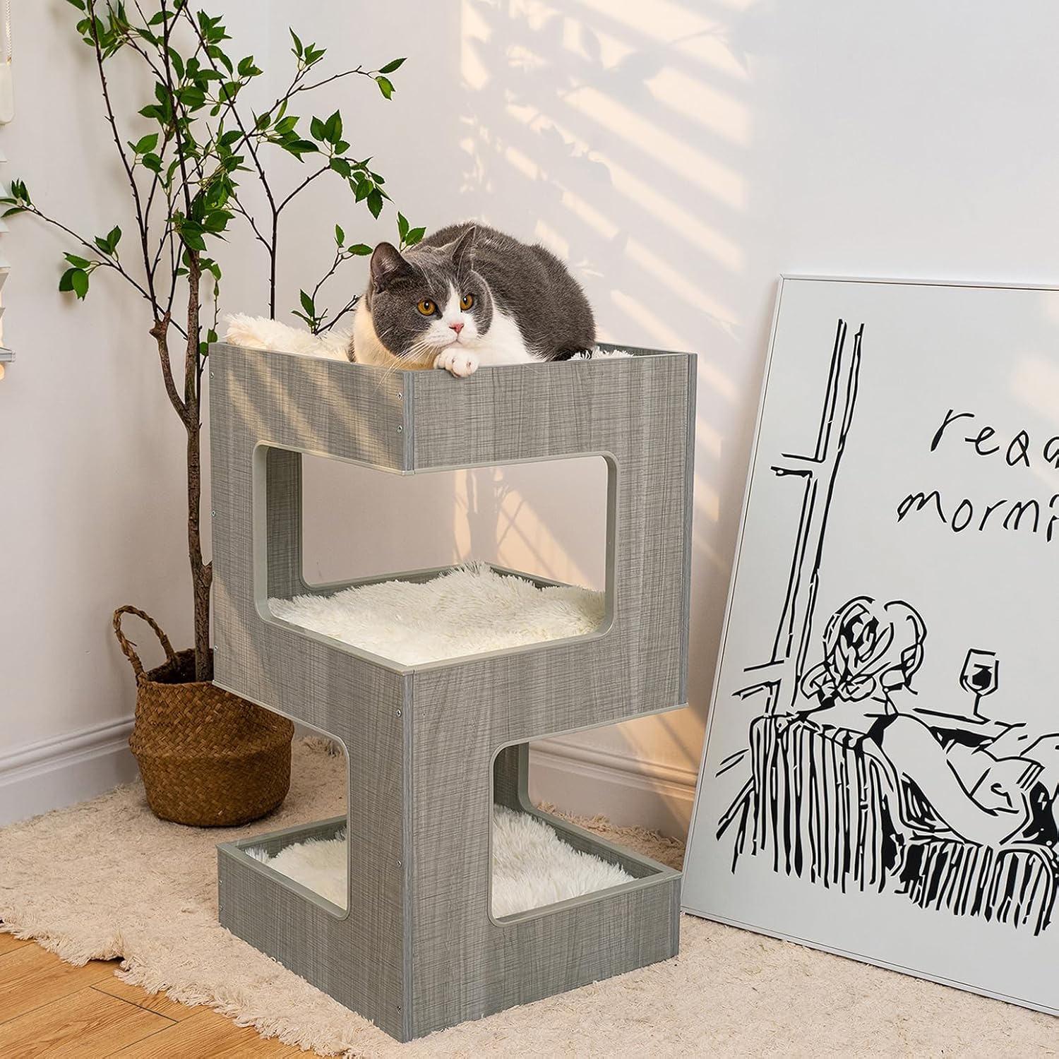 ACH Modern Cat Furniture Cat Tree Spacious Perch Multi-Level Cat Tower for Indoor Cats Z6245